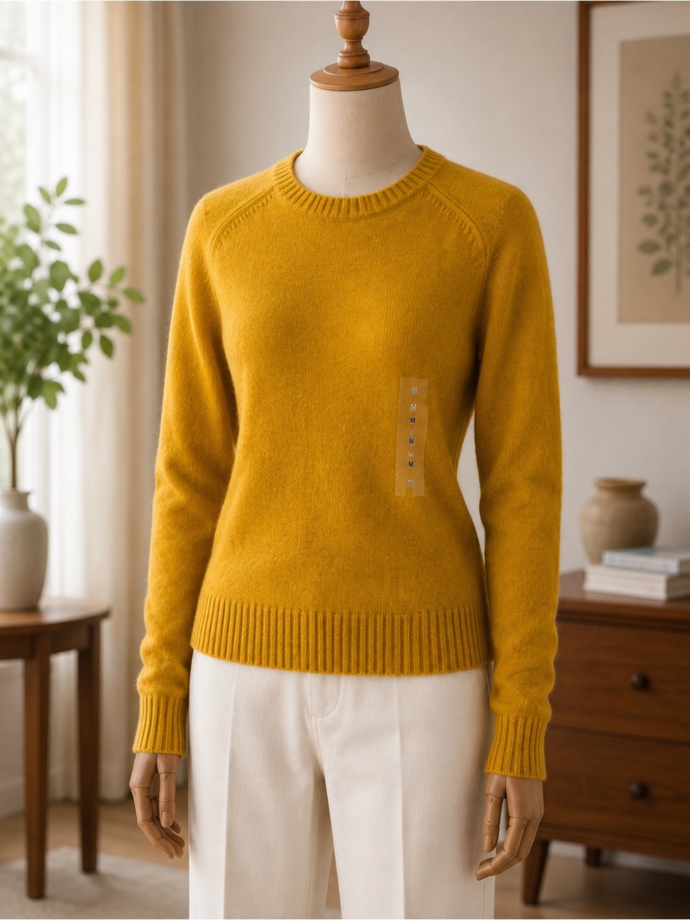 NWT Uniqlo Premium Lambswool 100% Wool Crewneck Sweater Mustard Men’s M